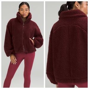 🔥 Lululemon Cinchable Fleece Zip Up Red Merlot 6 Sherpa